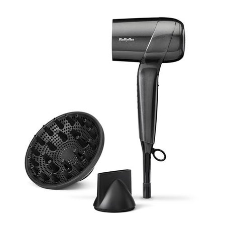 BaByliss Titanium Shine D6200DE Sèche-cheveux professionnel 1600W moteur digital anti-frizz diffuseur cheveux bouclés gris anthracite